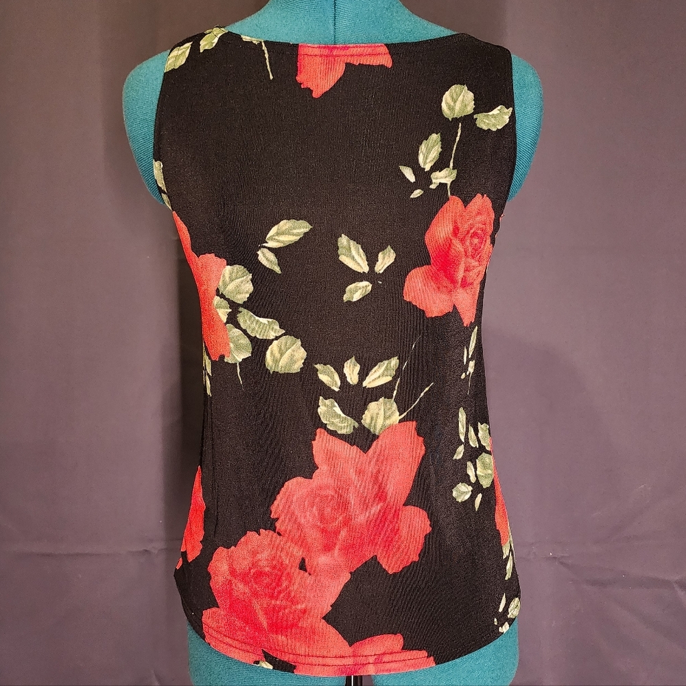 Floral Sleeveless Top - Black and Red